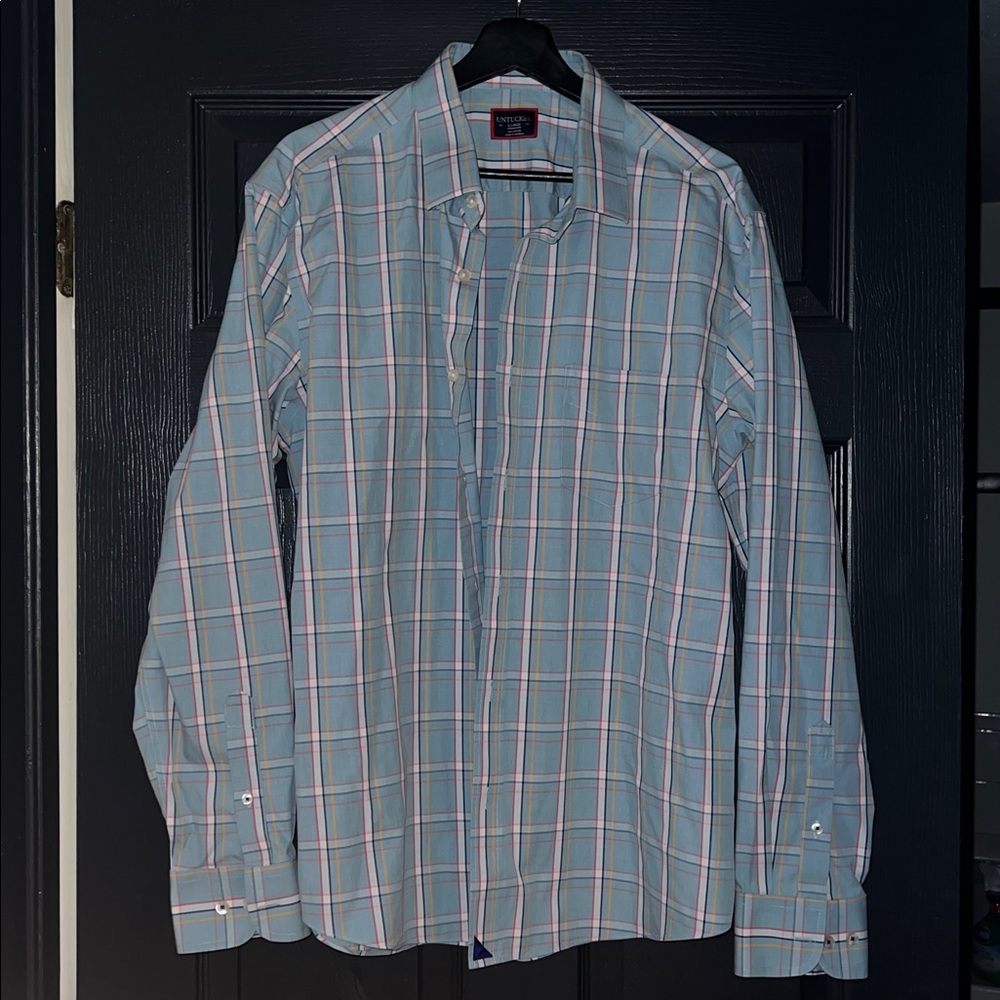 UNTUCKit Men's XL Green/Blue Plaid Long Sleeve Button Up Shirt EUC